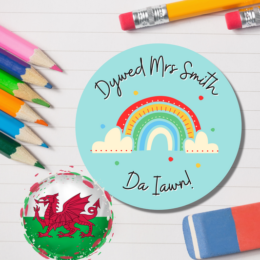 Welsh Personalised Teacher Reward Stickers - Rainbow
