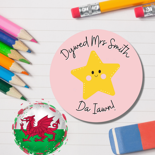 Welsh Personalised Teacher Reward Stickers - Star