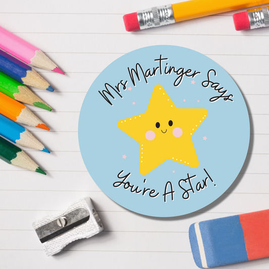 Star Teacher Reward Stickers - You're A Star! Glossy Finish