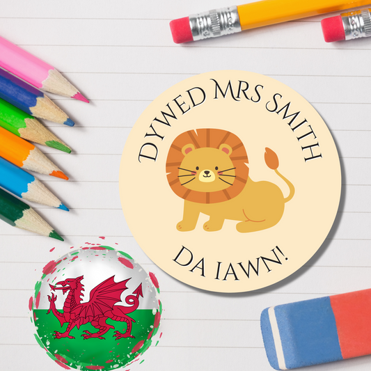 Welsh Personalised Teacher Reward Stickers - Lion