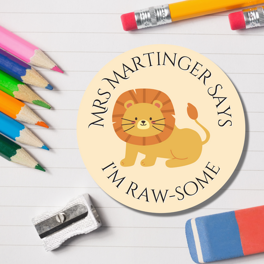 Lion Teacher Reward Stickers - Amazing Work! Glossy Finish
