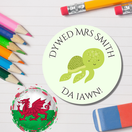 Welsh Personalised Teacher Reward Stickers - Turtle