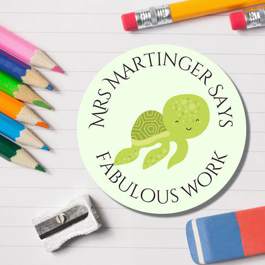 Turtle Teacher Reward Stickers - Fabulous Work - Glossy Finish