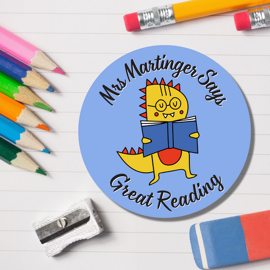 Dinosaur Teacher Reward Stickers - Great Reading - Glossy Finish