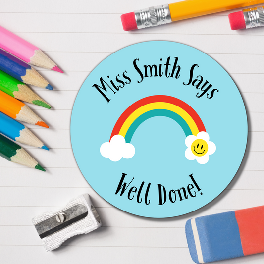 Rainbow Teacher Reward Stickers - Well Done! Glossy Finish