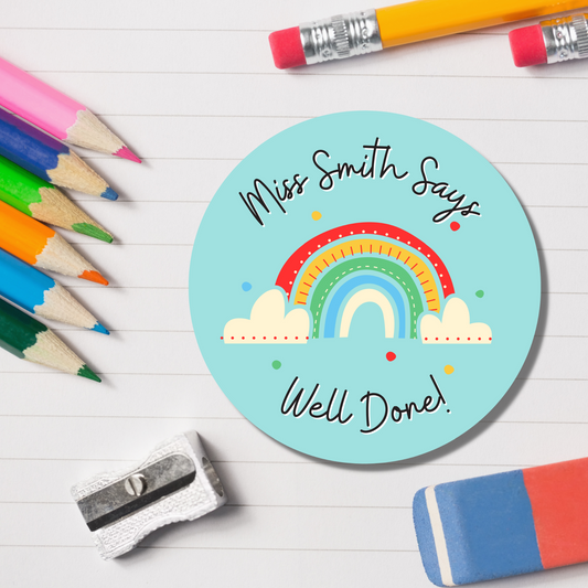 Rainbow Teacher Reward Stickers - Well Done! Glossy Finish
