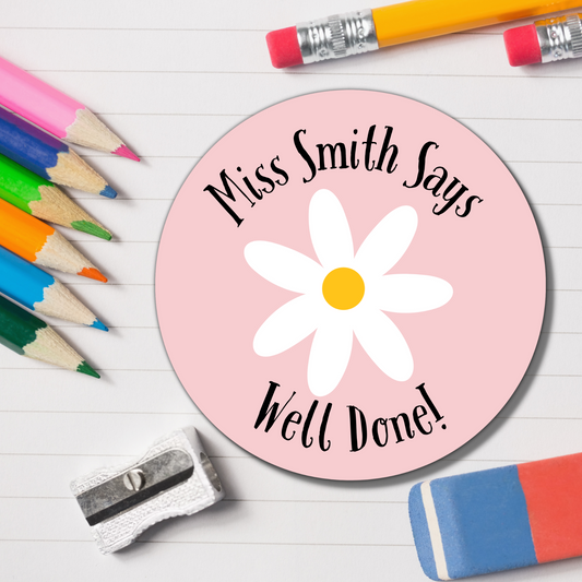 Flower Teacher Reward Stickers - Well Done! Glossy Finish