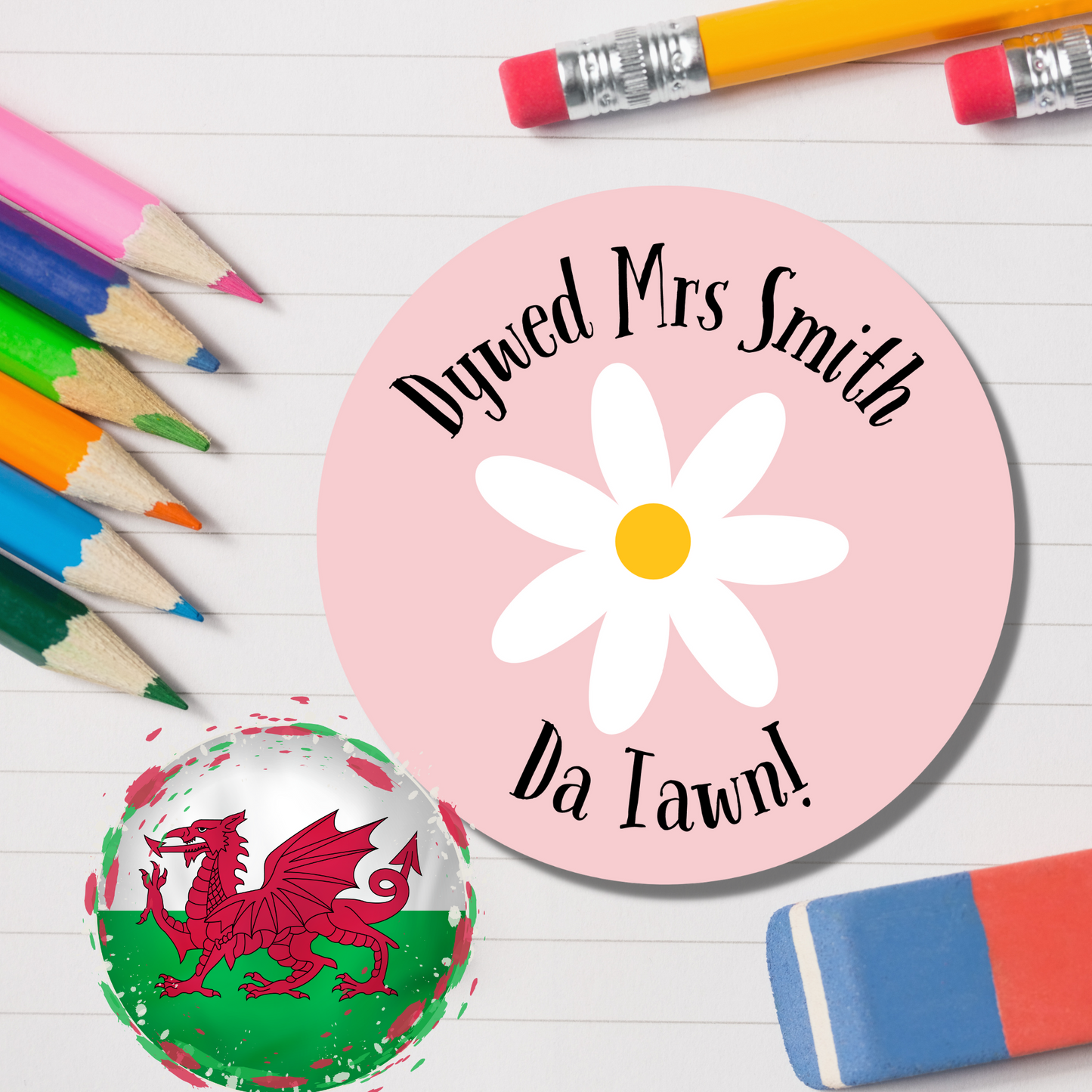 Welsh Personalised Teacher Reward Stickers - Flower