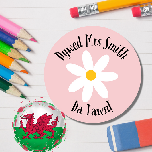 Welsh Personalised Teacher Reward Stickers - Flower