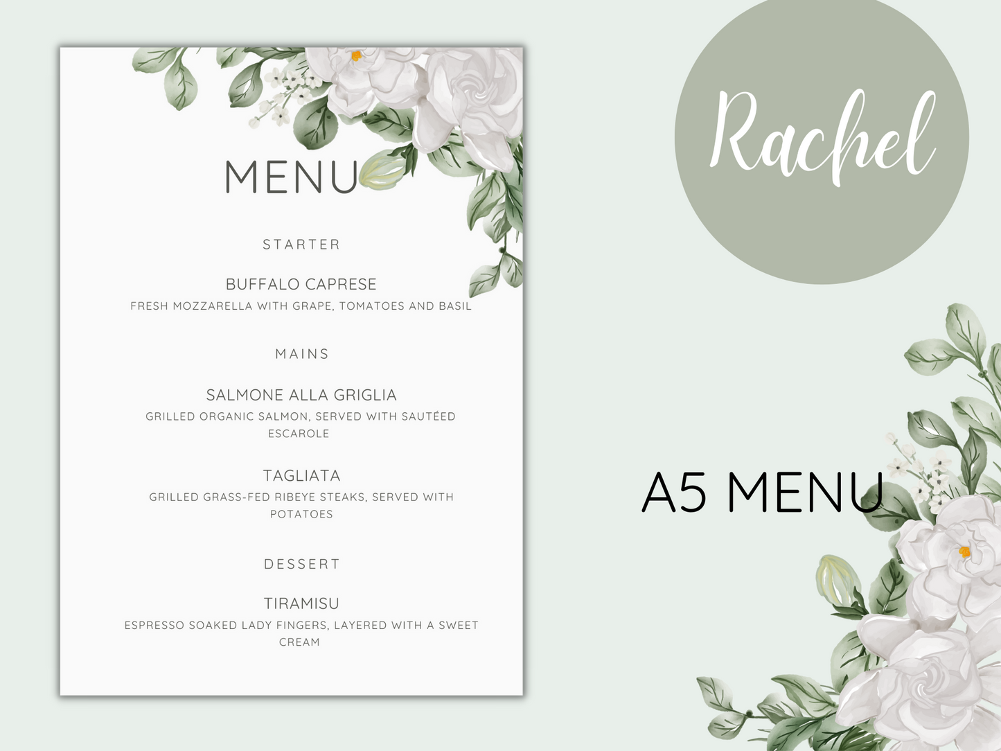Rachel White Floral Wedding Menu