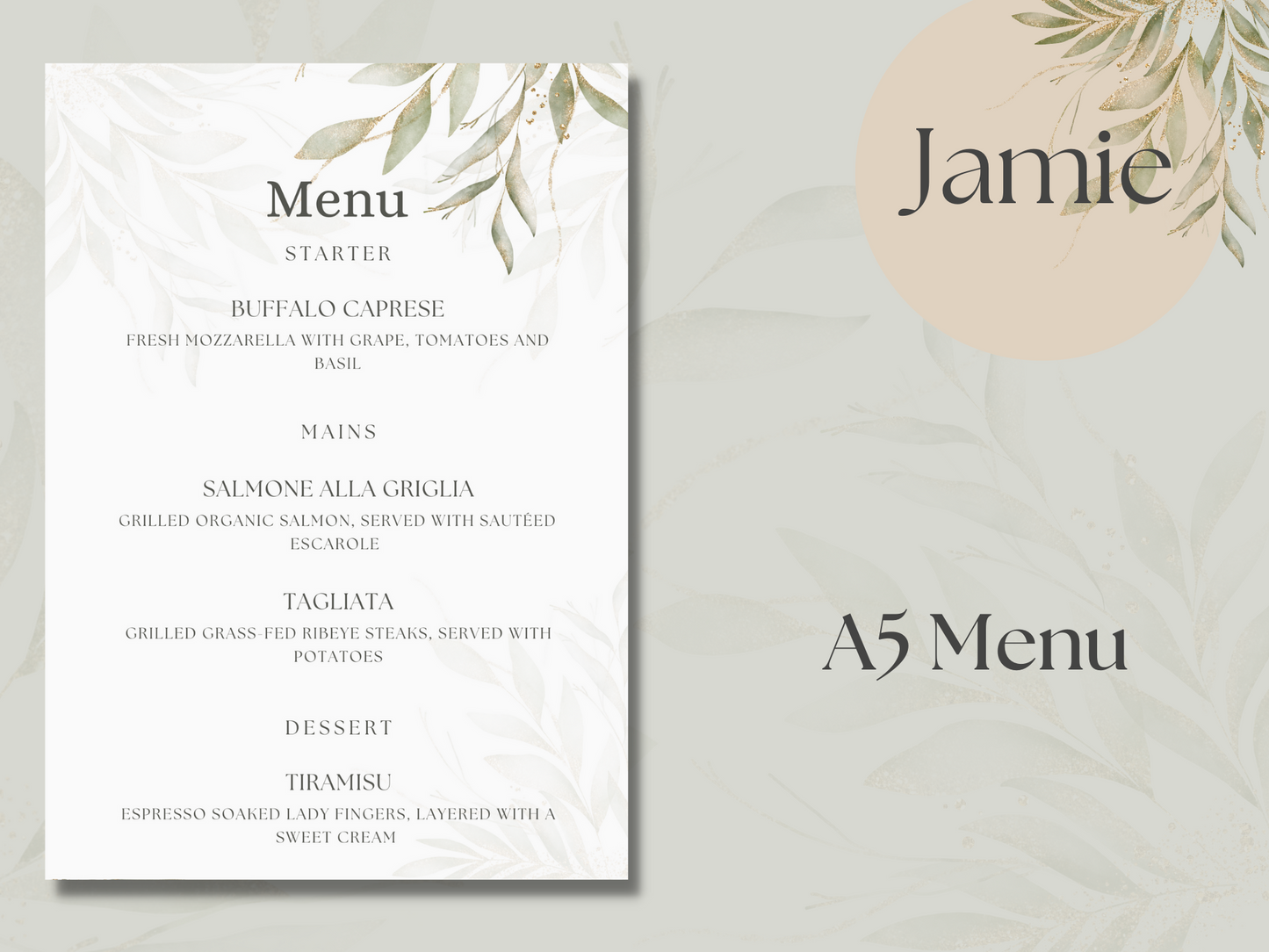 Jamie Botanical Wedding Menu