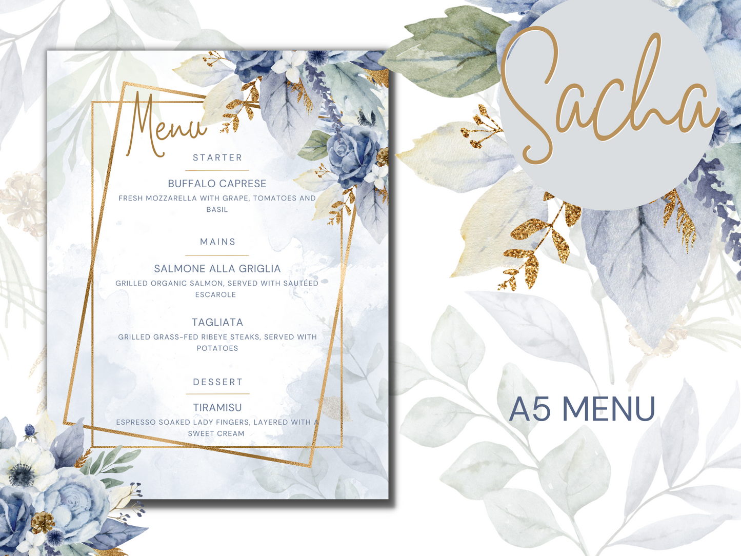 Sacha Blue Floral Wedding Menu