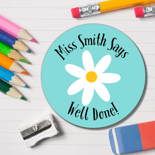 Flower Teacher Reward Stickers - Well Done! Glossy Finish