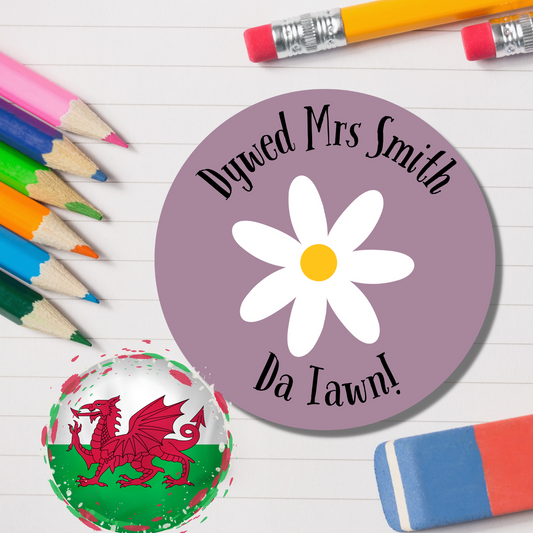 Welsh Personalised Teacher Reward Stickers - Flower