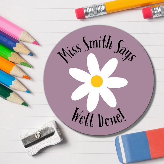 Flower Teacher Reward Stickers - Well Done! Glossy Finish