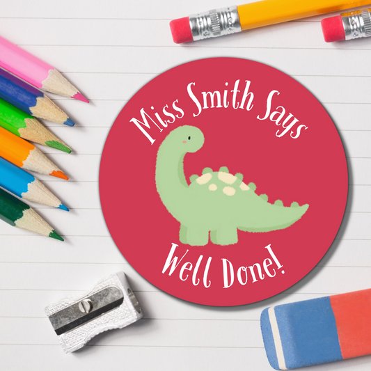 Dinosaur Teacher Reward Stickers - Well Done! Glossy Finish