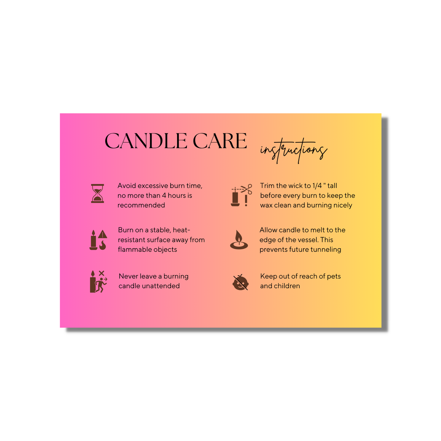 Ombre Hot Pink Yellow Candle Care Cards