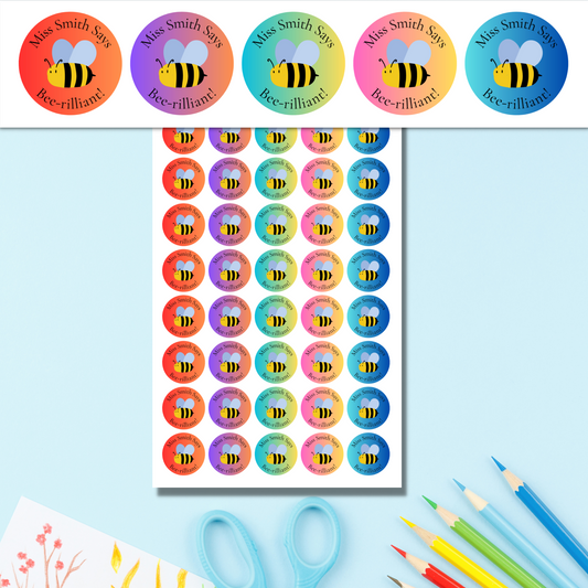 Ombre Bee Teacher Reward Stickers - Bee-rilliant! Glossy Finish