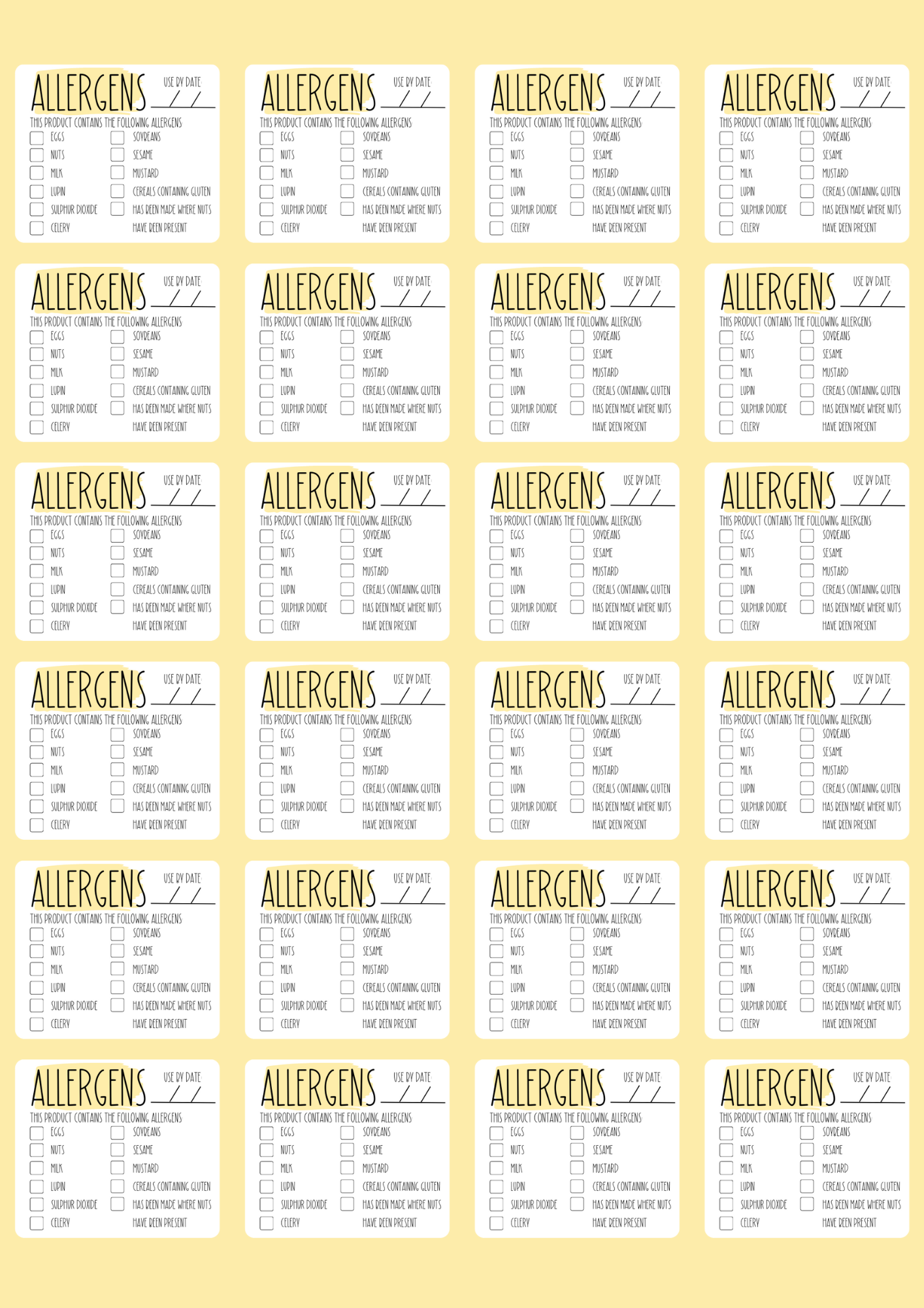 Allergen Stickers - 5 Colour Choices