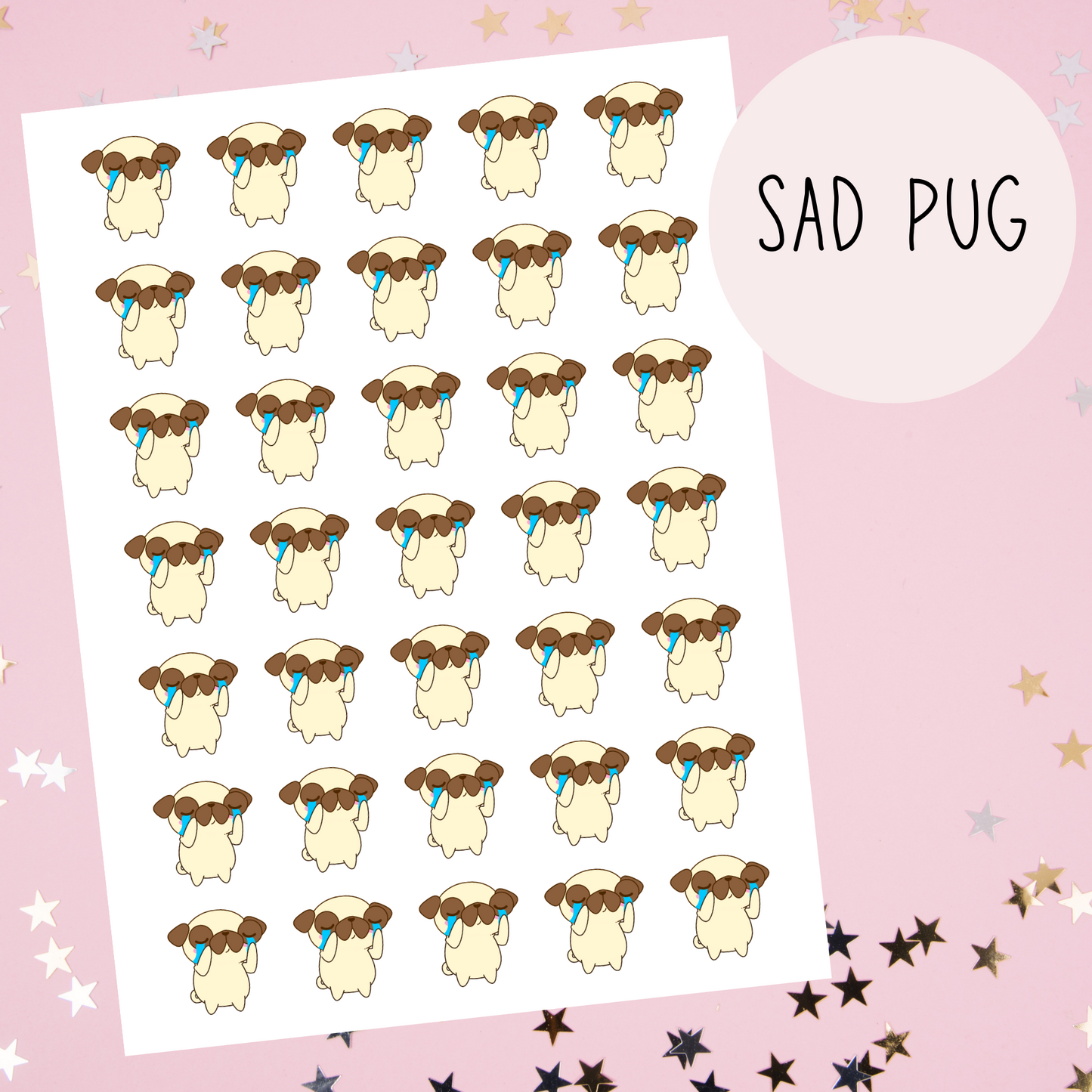 Sad Pug Planner Stickers