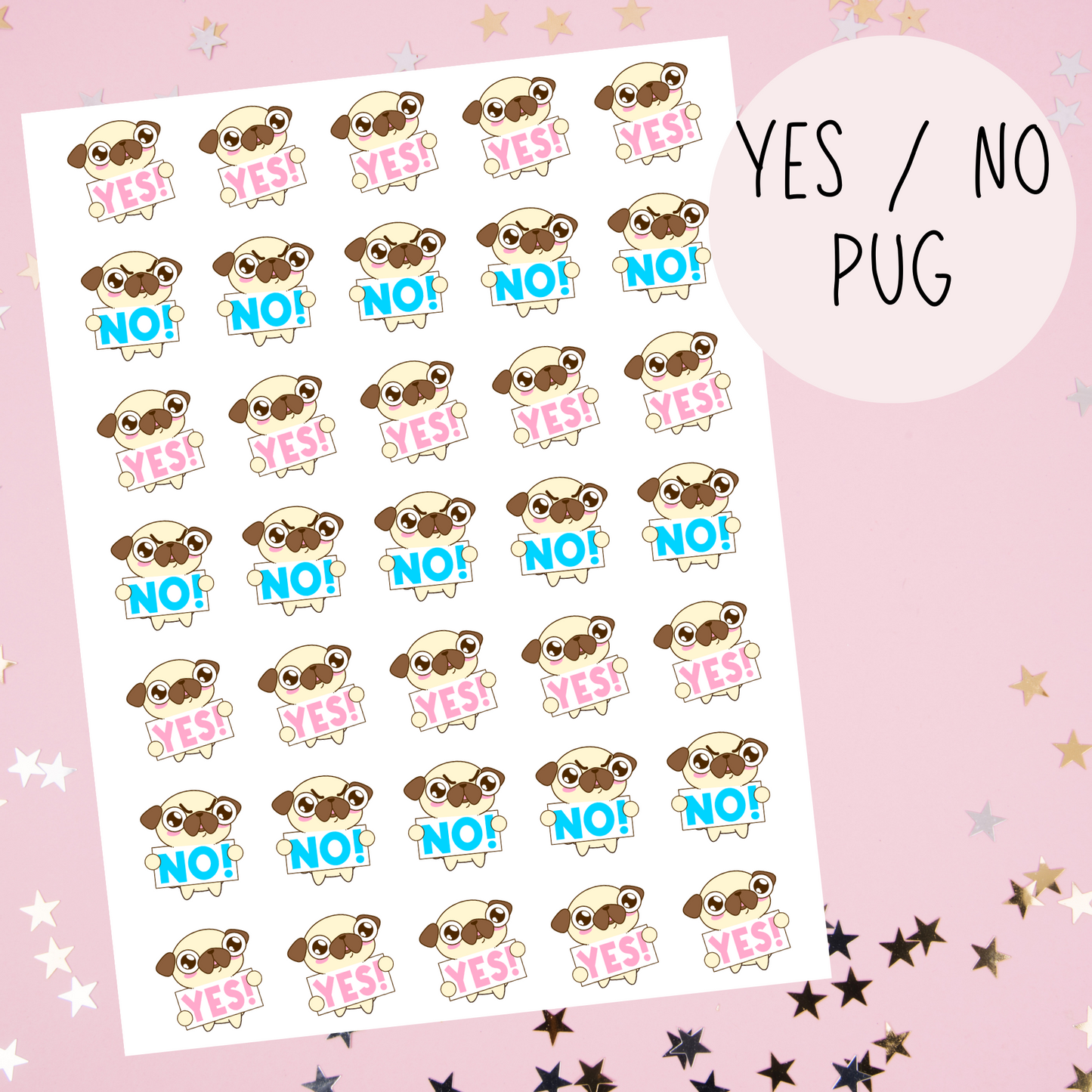 Yes / No Pug Planner Stickers