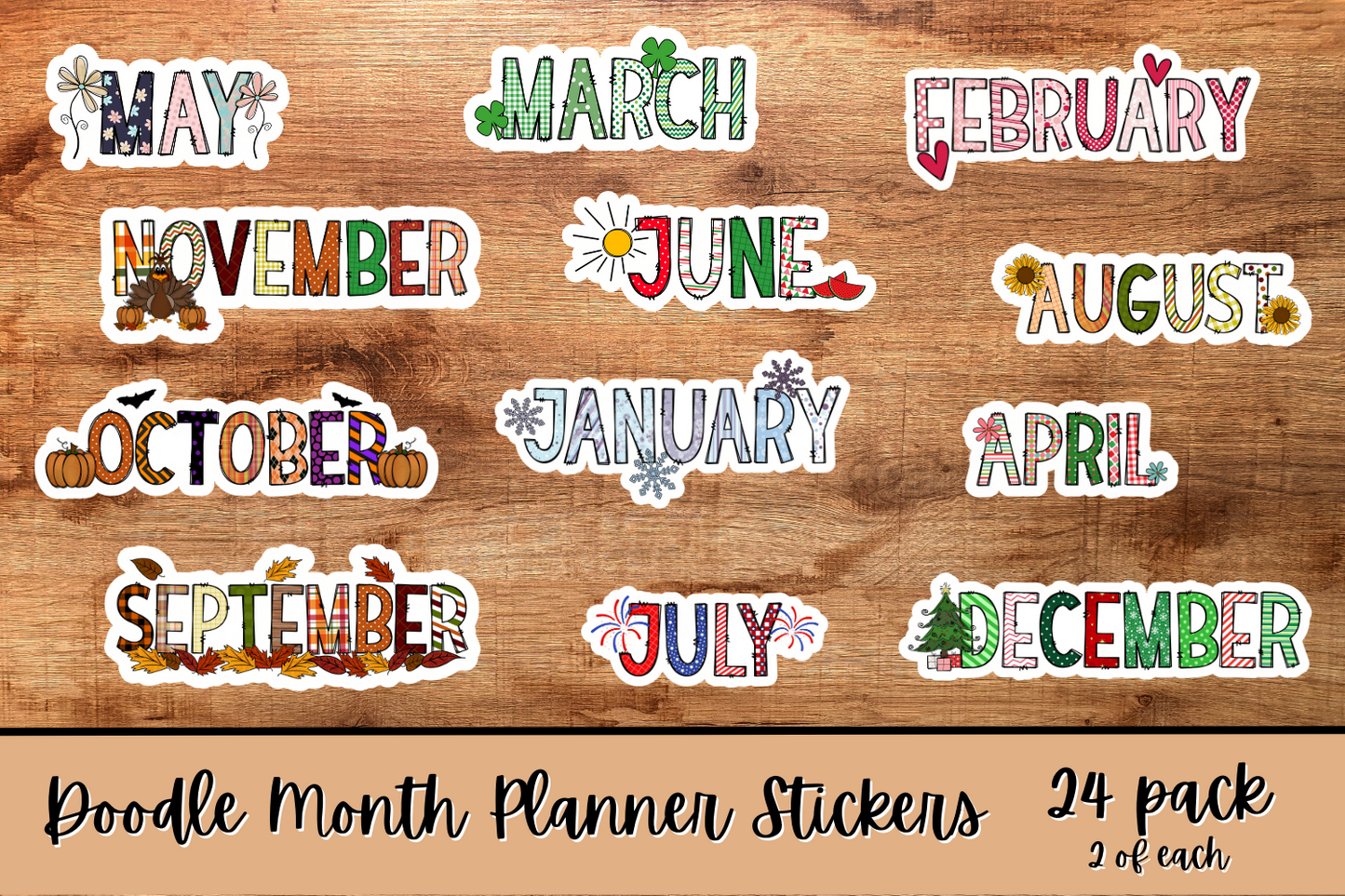 Doodle Month Planner Stickers 24 Pack