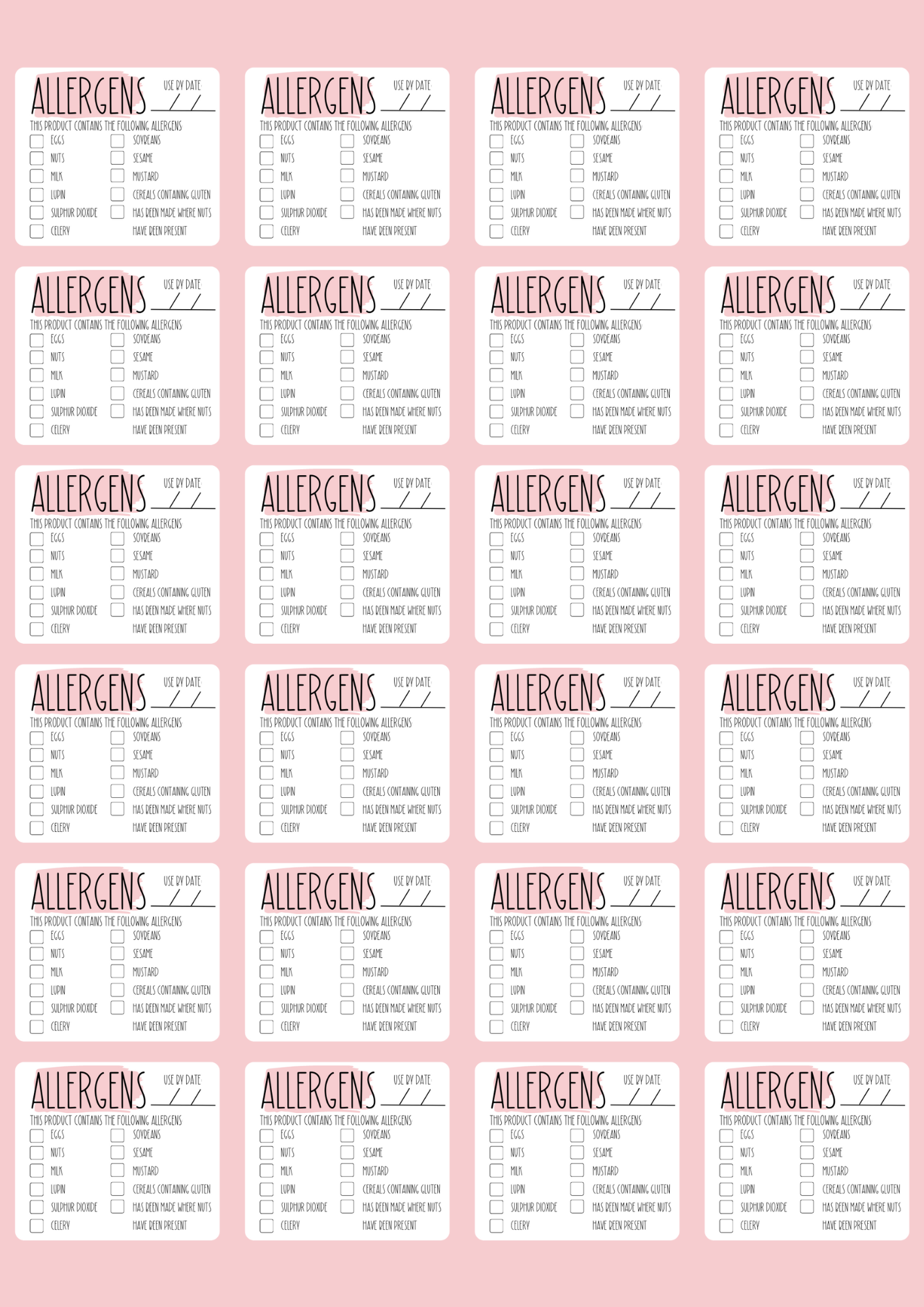 Allergen Stickers - 5 Colour Choices