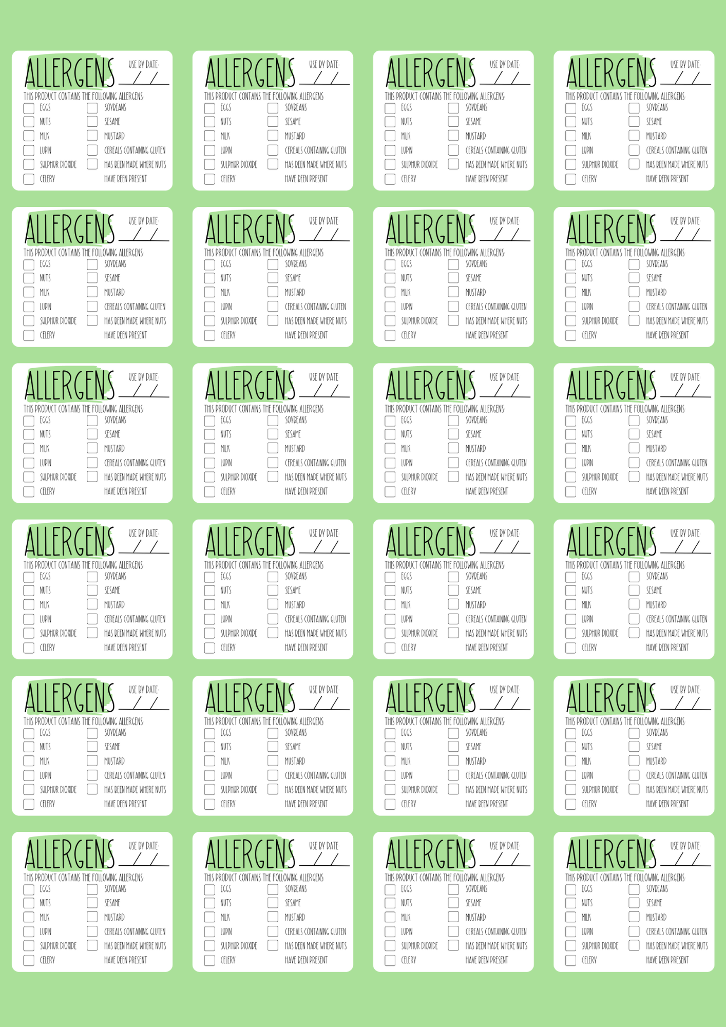 Allergen Stickers - 5 Colour Choices