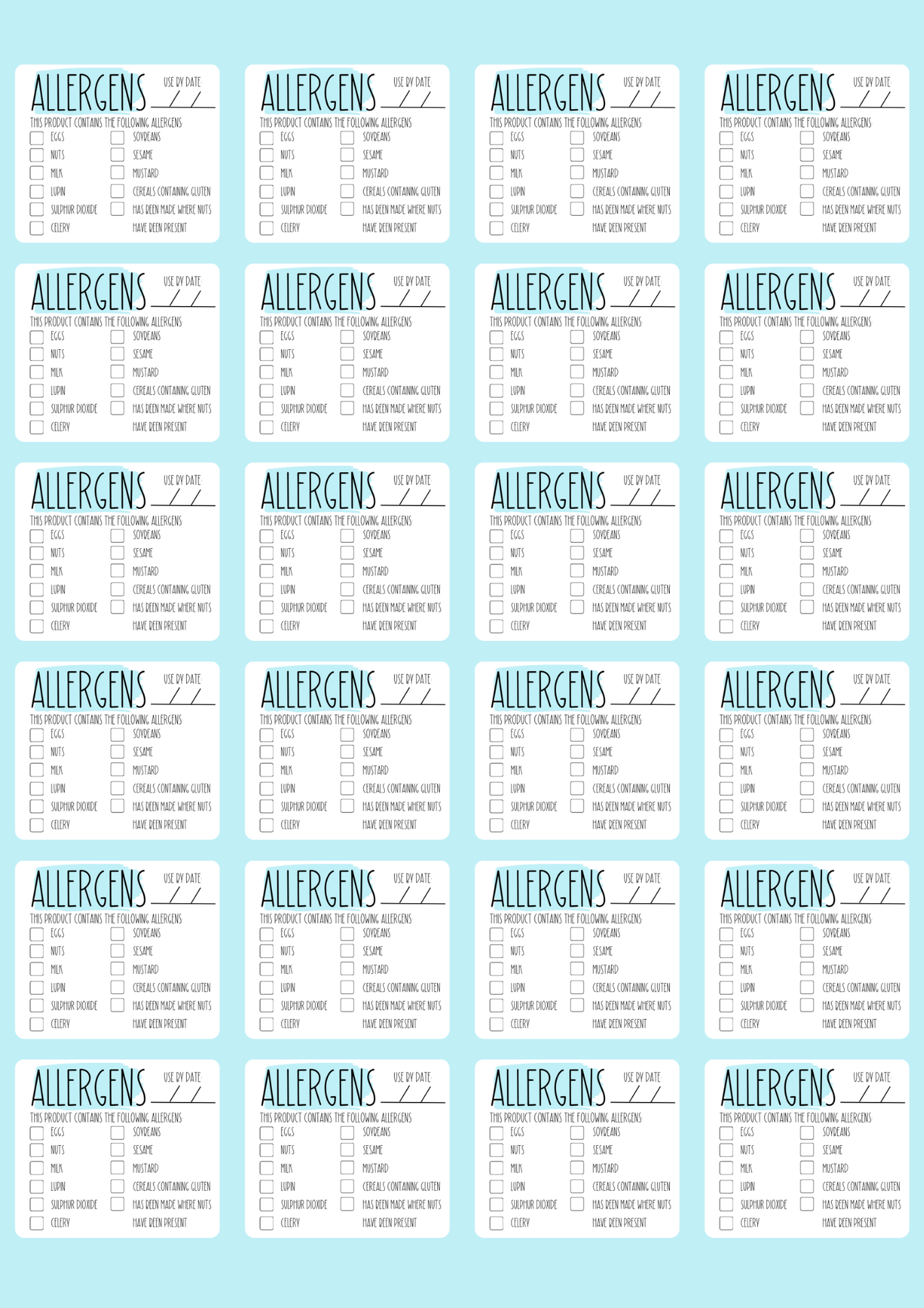 Allergen Stickers - 5 Colour Choices
