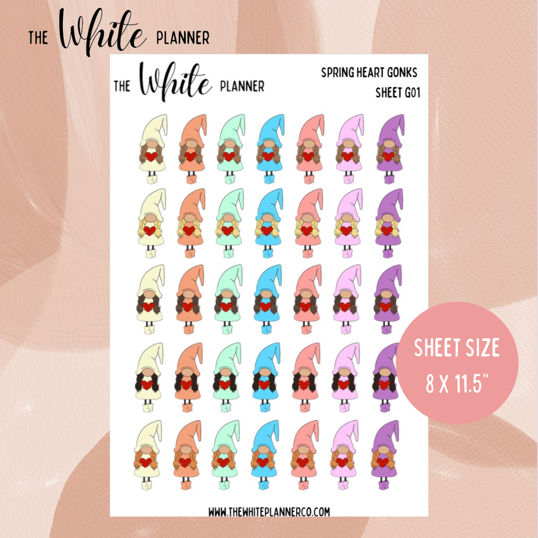 The White Planner Co - Spring Heart Gonks - Planner Stickers