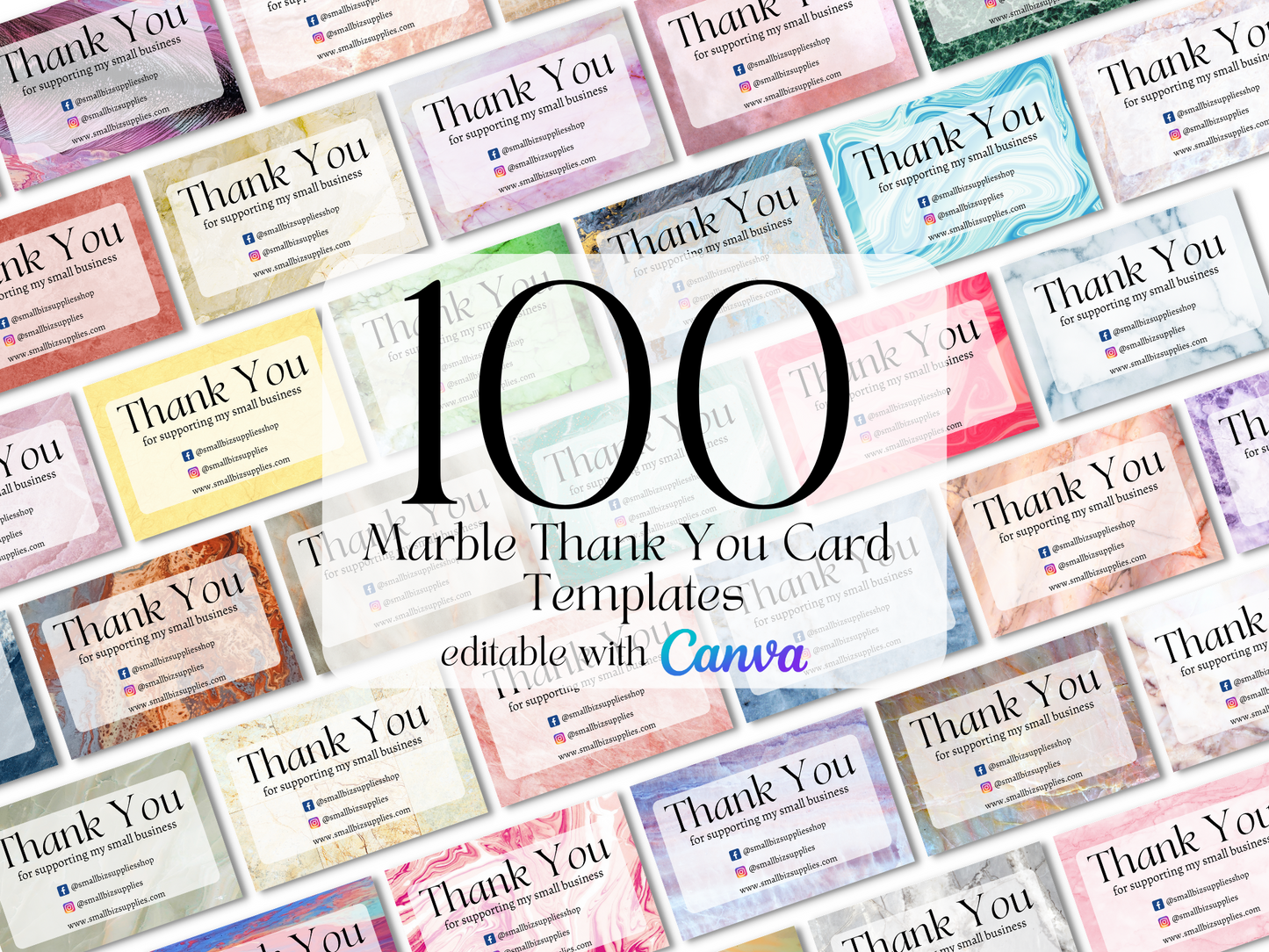 100x Marble Thank You Card Templates - Digital Download - Editable With Canva