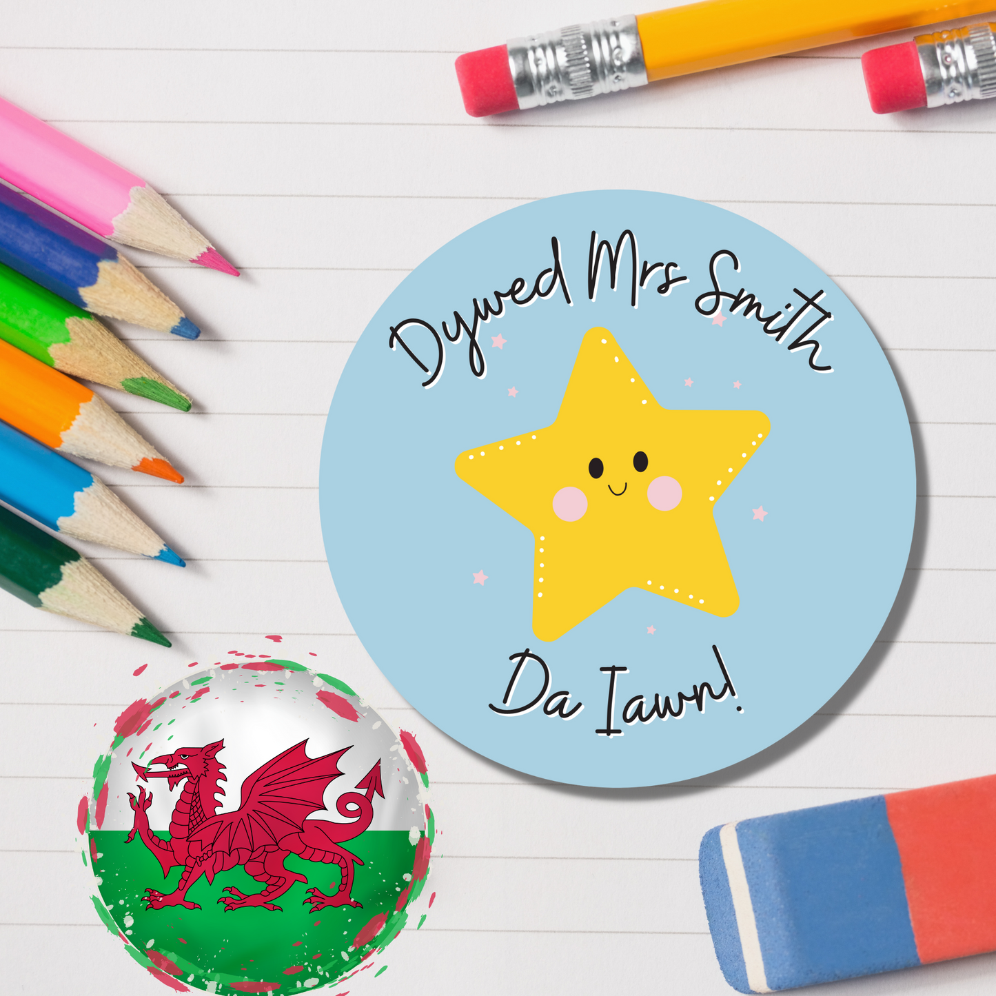 Welsh Personalised Teacher Reward Stickers - Star