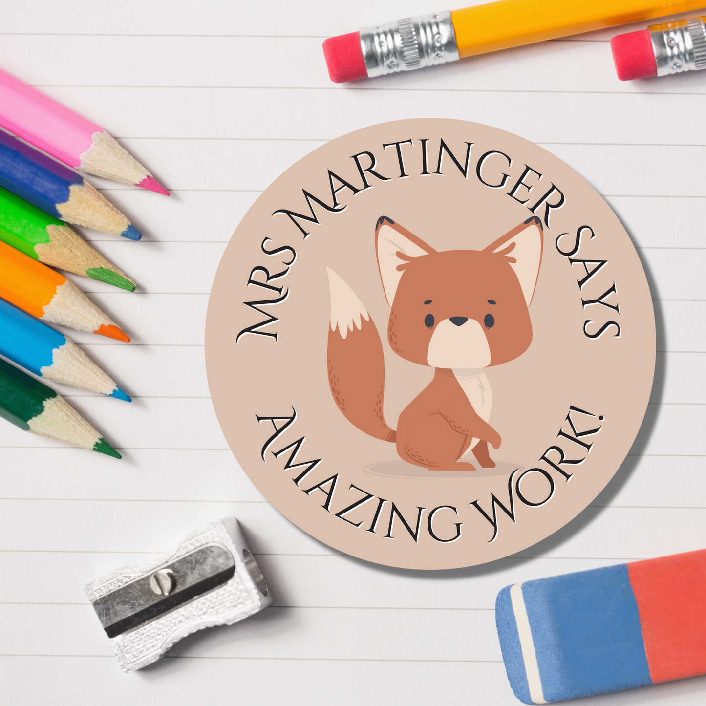 Fox Teacher Reward Stickers - Amazing Work! Glossy Finish