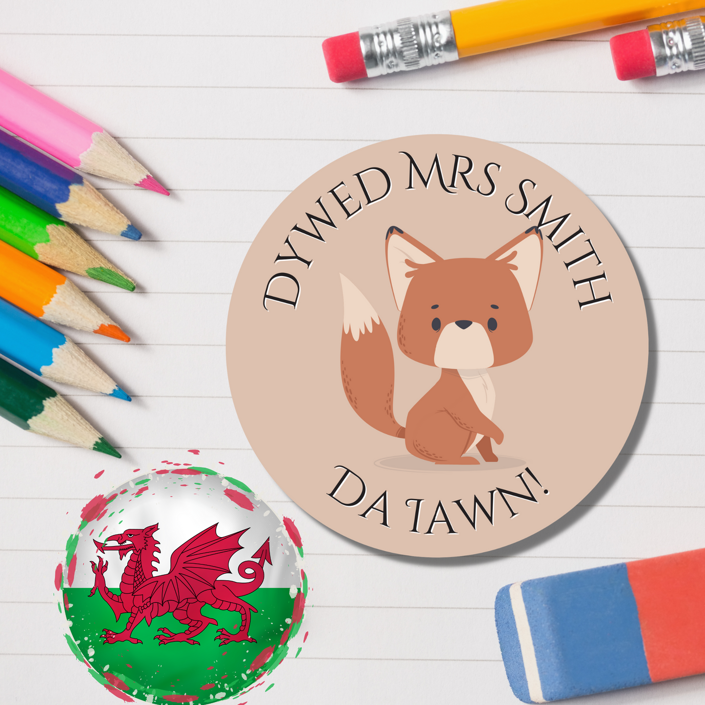 Welsh Personalised Teacher Reward Stickers - Fox