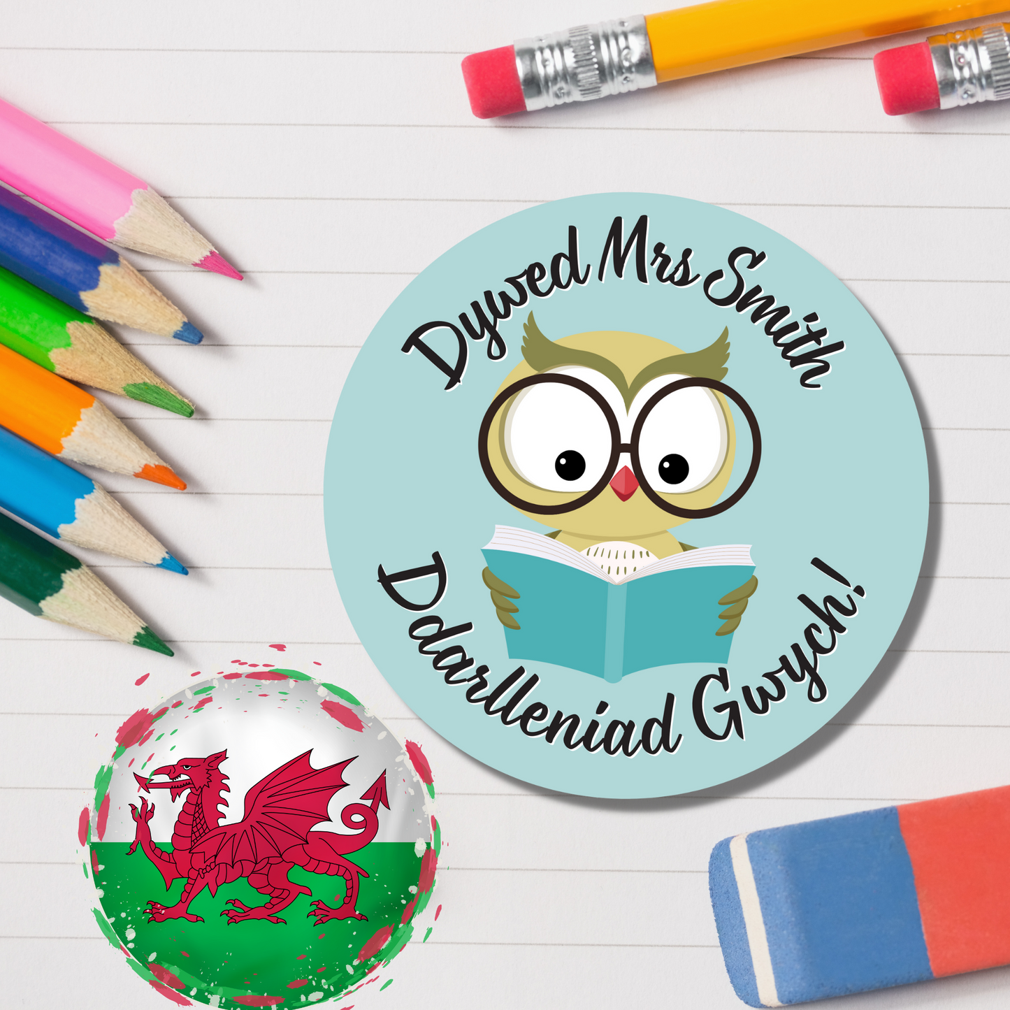 Welsh Personalised Teacher Reward Stickers - Owl