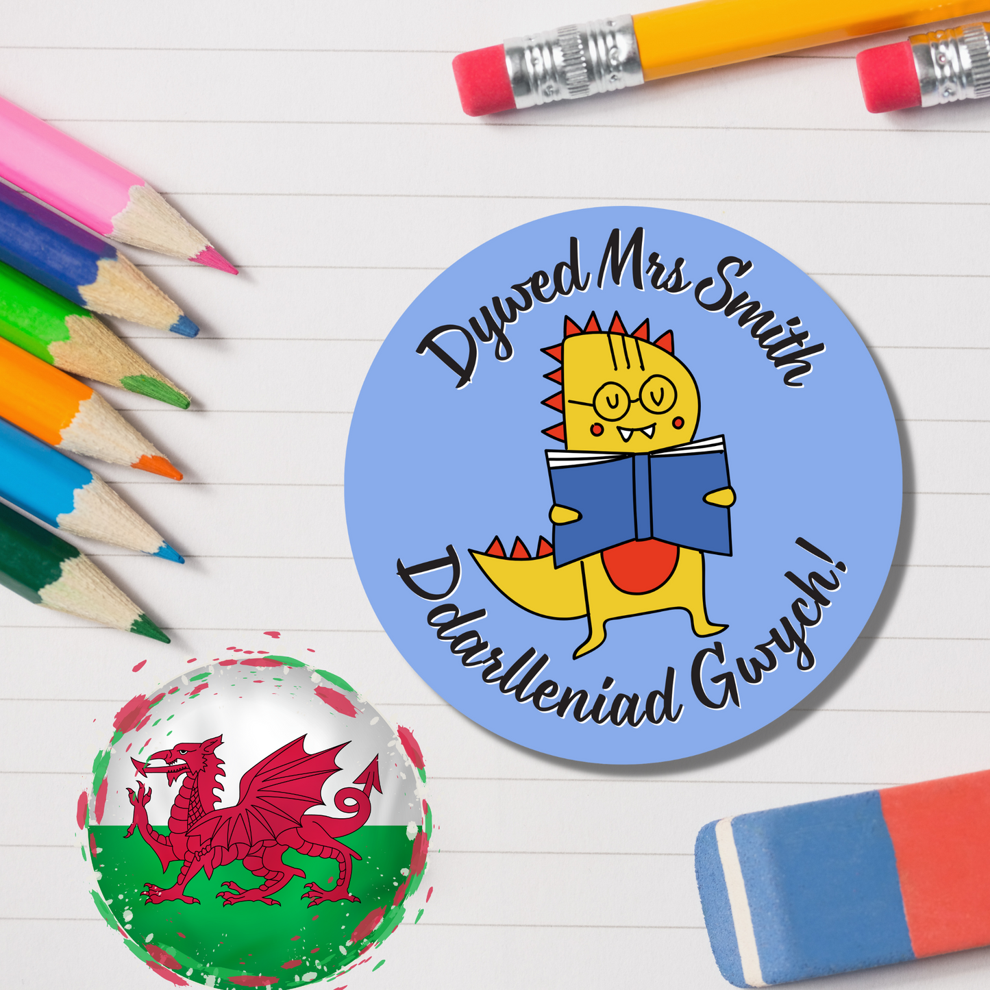 Welsh Personalised Teacher Reward Stickers - Dinosaur