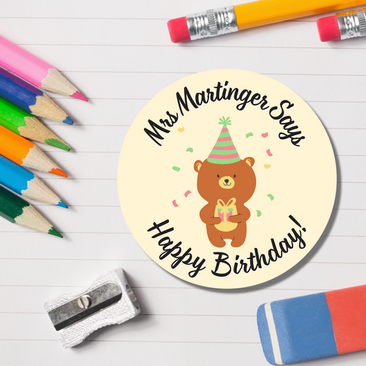Teddy Bear Teacher Reward Stickers - Happy Birthday - Glossy Finish