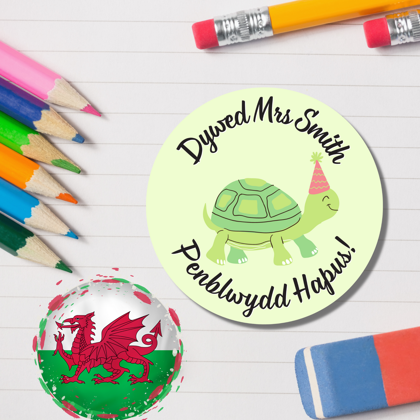 Welsh Personalised Teacher Reward Stickers - Turtle
