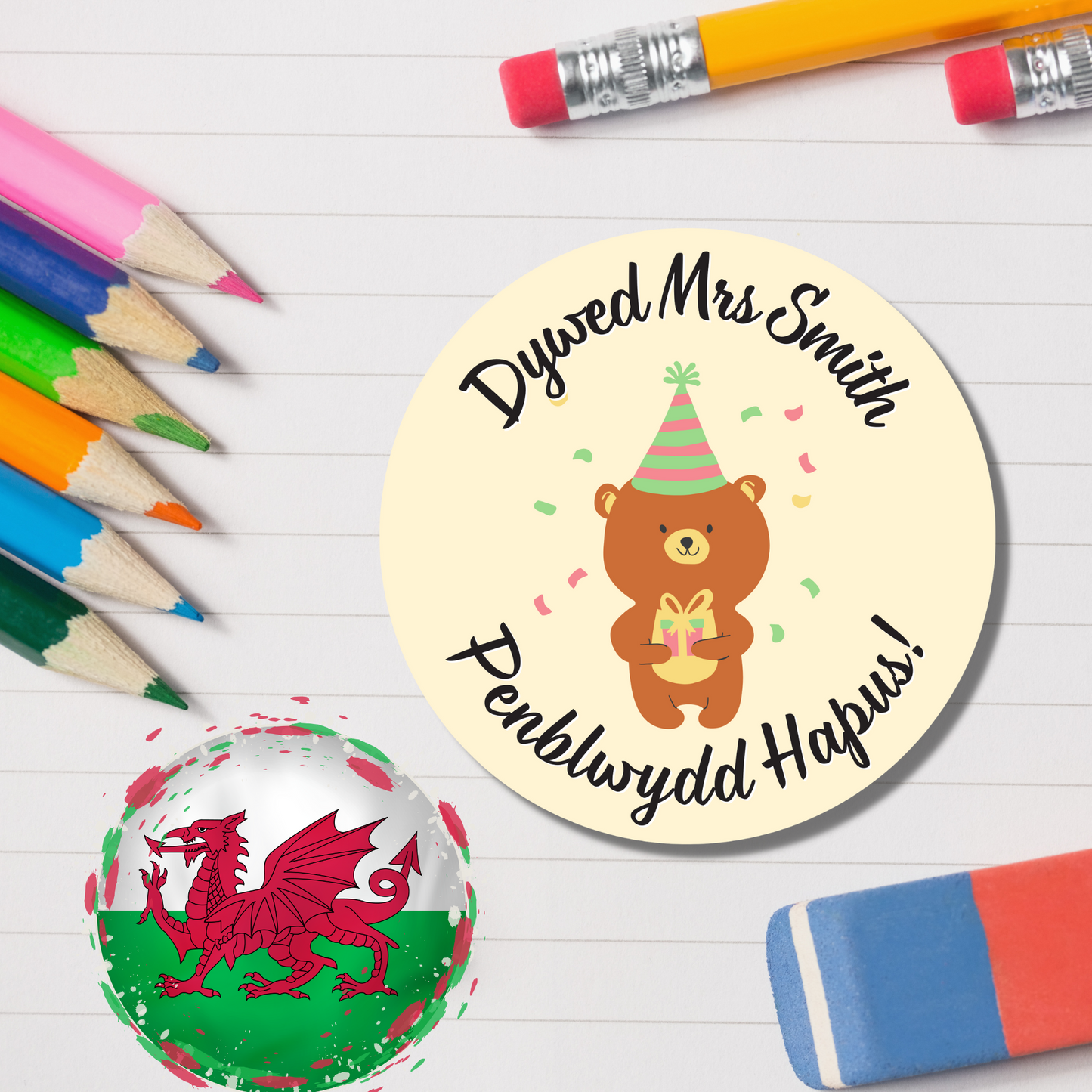 Welsh Personalised Teacher Reward Stickers - Bear