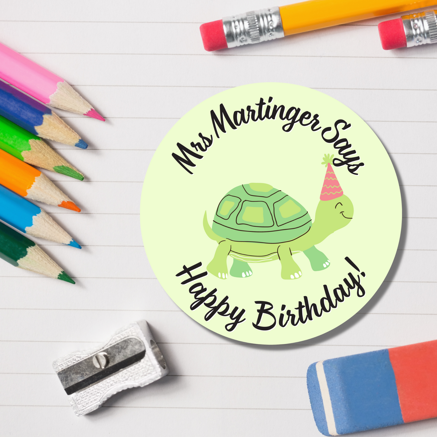 Turtle Teacher Reward Stickers - Happy Birthday - Glossy Finish