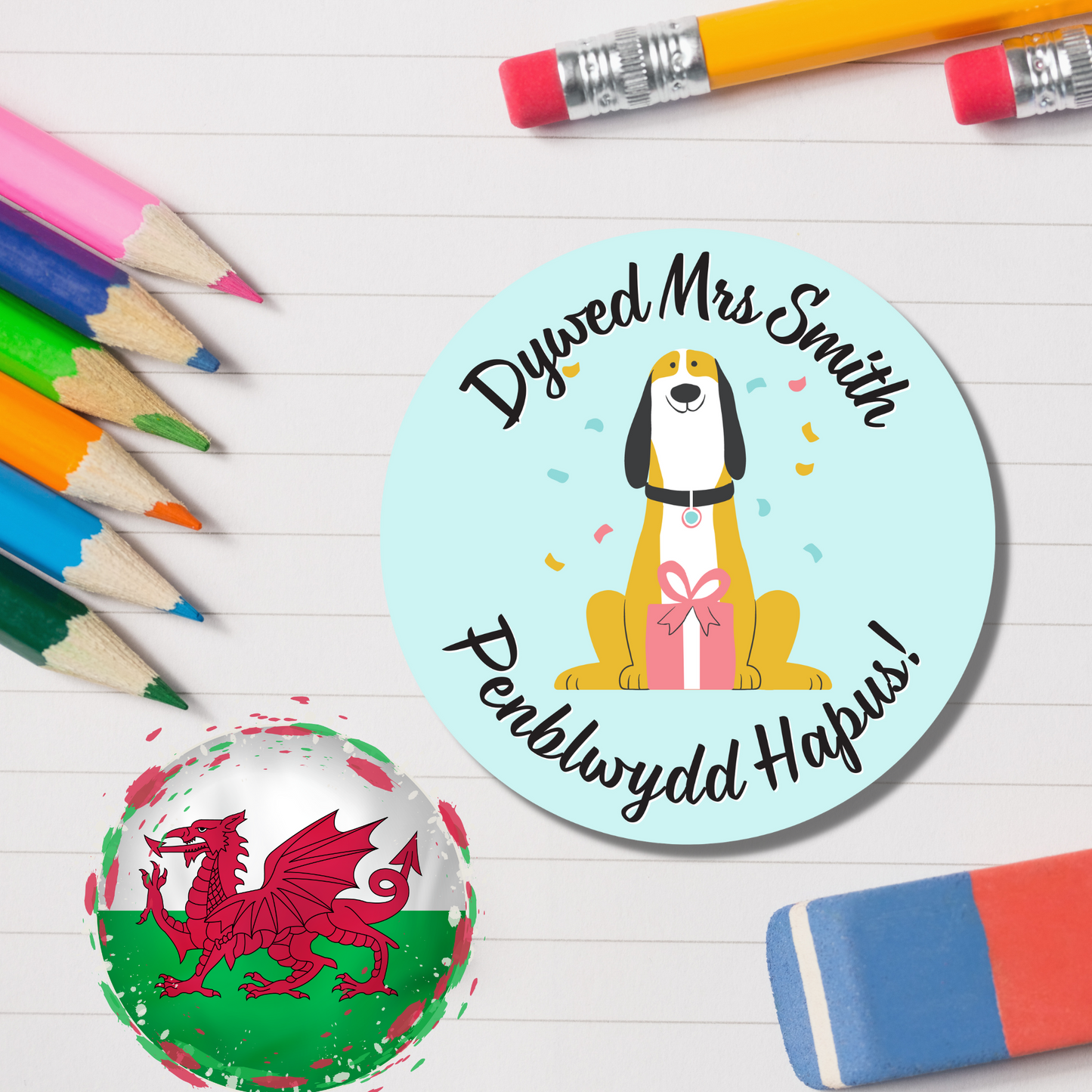 Welsh Personalised Teacher Reward Stickers - Dog