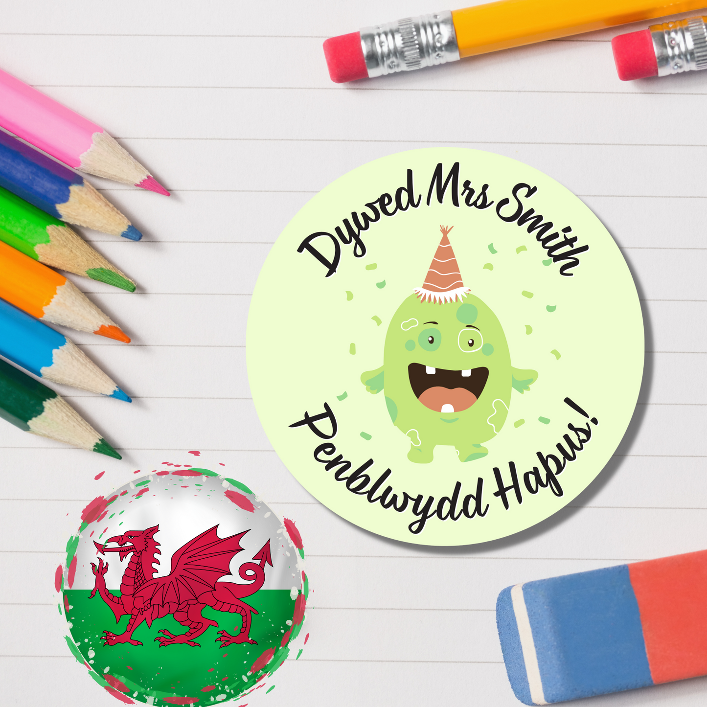 Welsh Personalised Teacher Reward Stickers - Monster