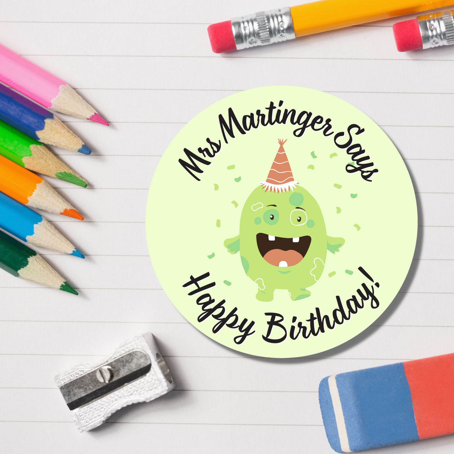 Monster Teacher Reward Stickers - Happy Birthday - Glossy Finish