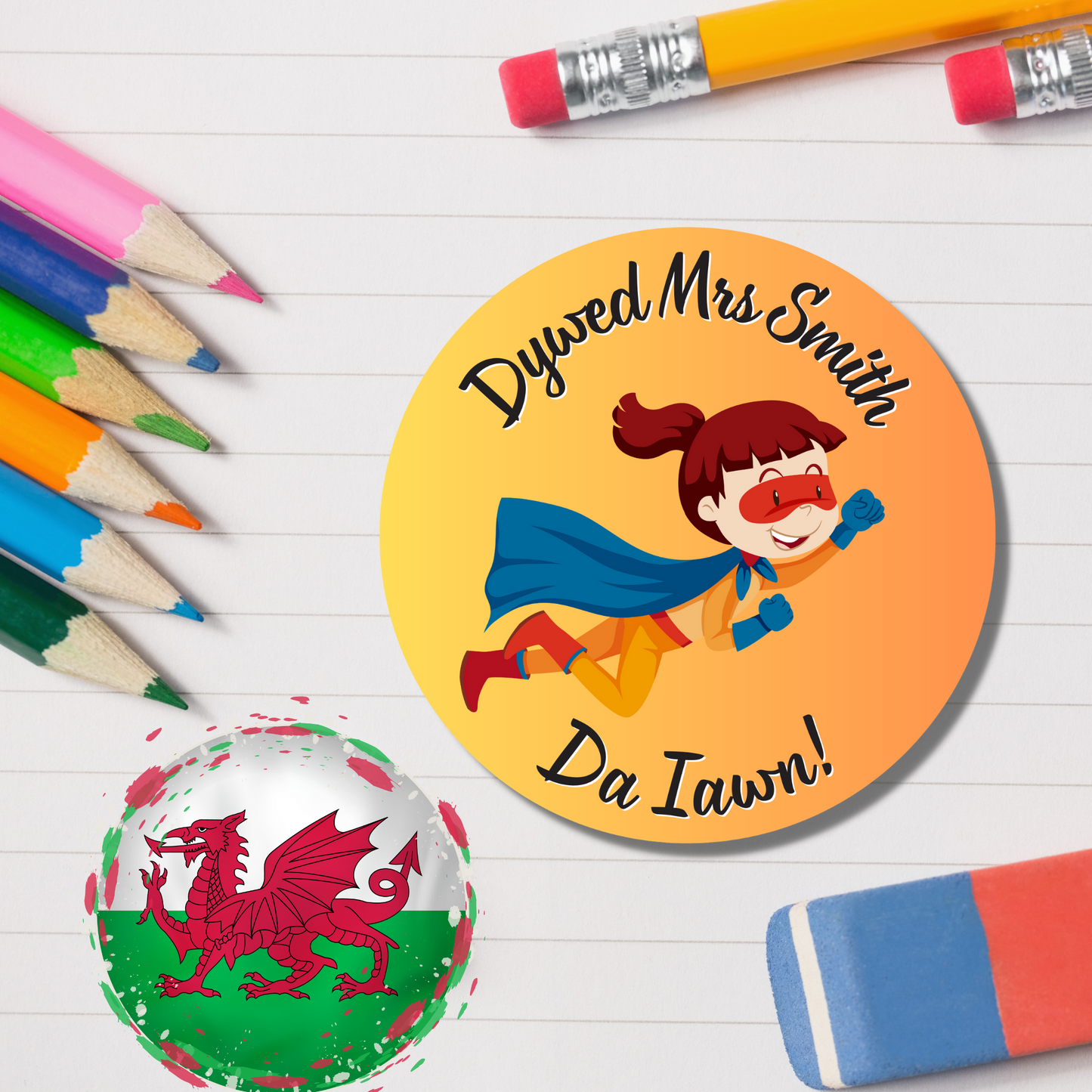 Welsh Personalised Teacher Reward Stickers - Superhero