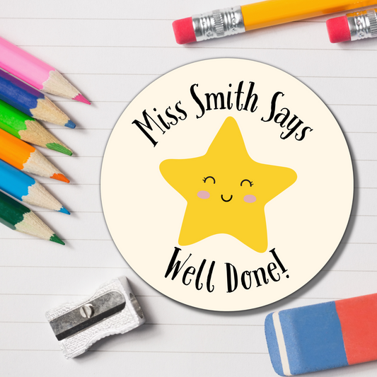 Star Teacher Reward Stickers - Well Done! Glossy Finish