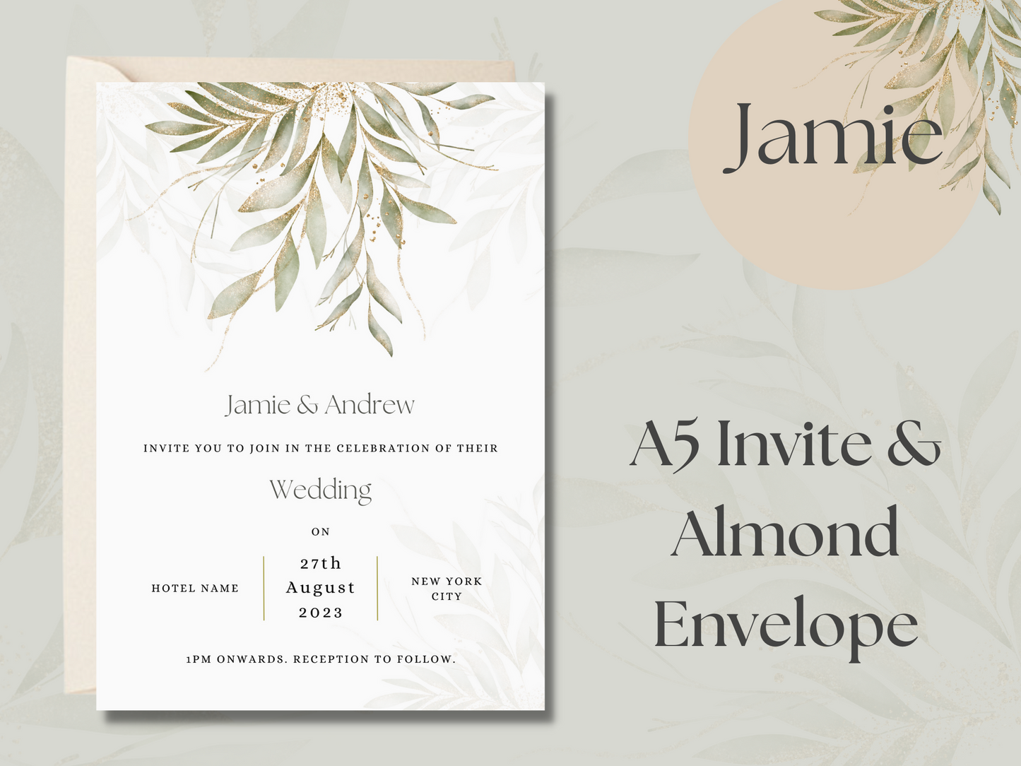 Jamie Botanical Wedding Invitation & Envelope