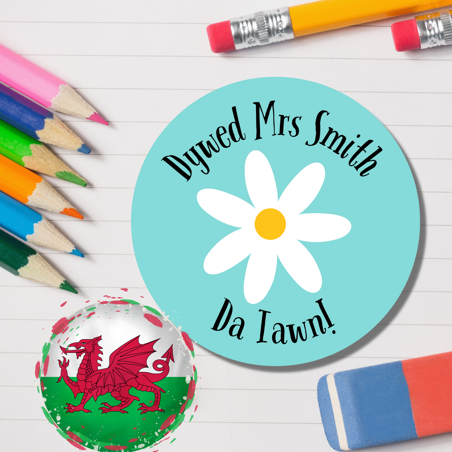 Welsh Personalised Teacher Reward Stickers - Flower
