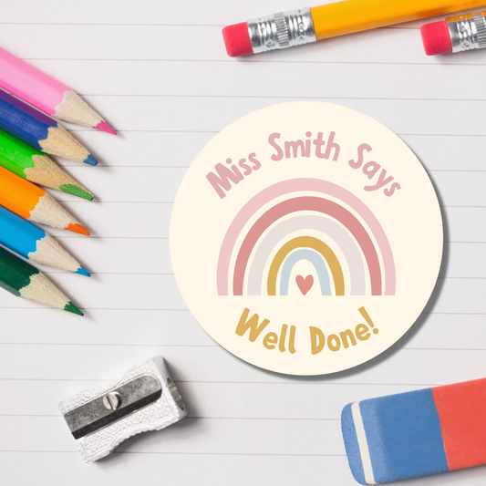 Rainbow Teacher Reward Stickers - Well Done! Glossy Finish