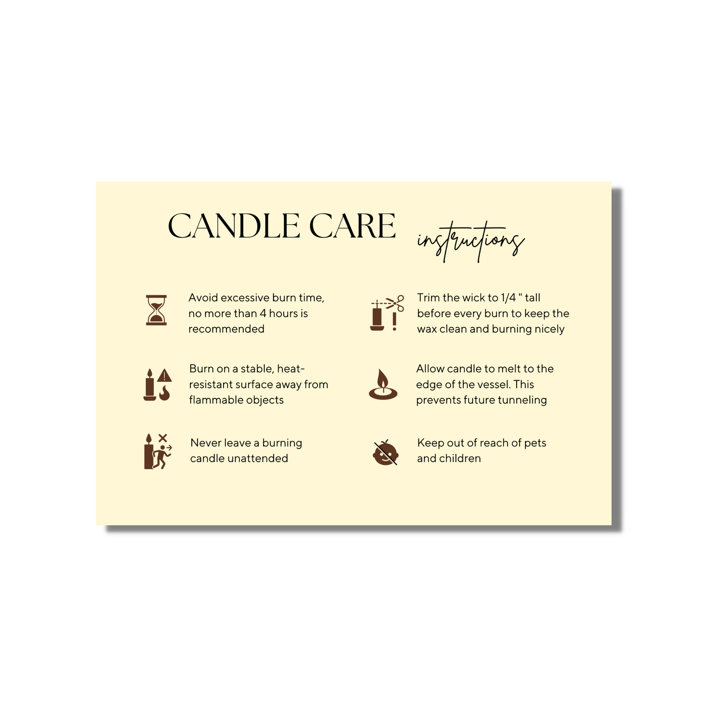 Pastel Yellow Candle Care Cards