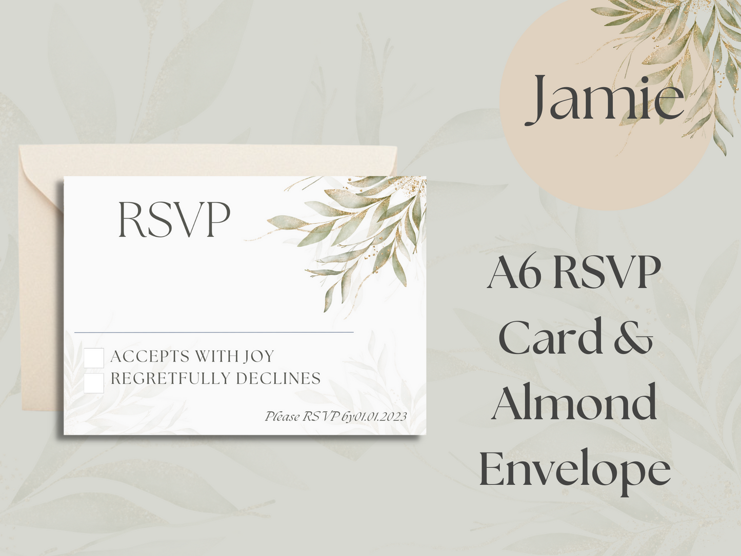 Jamie Botanical Wedding RSVP Card & Envelope